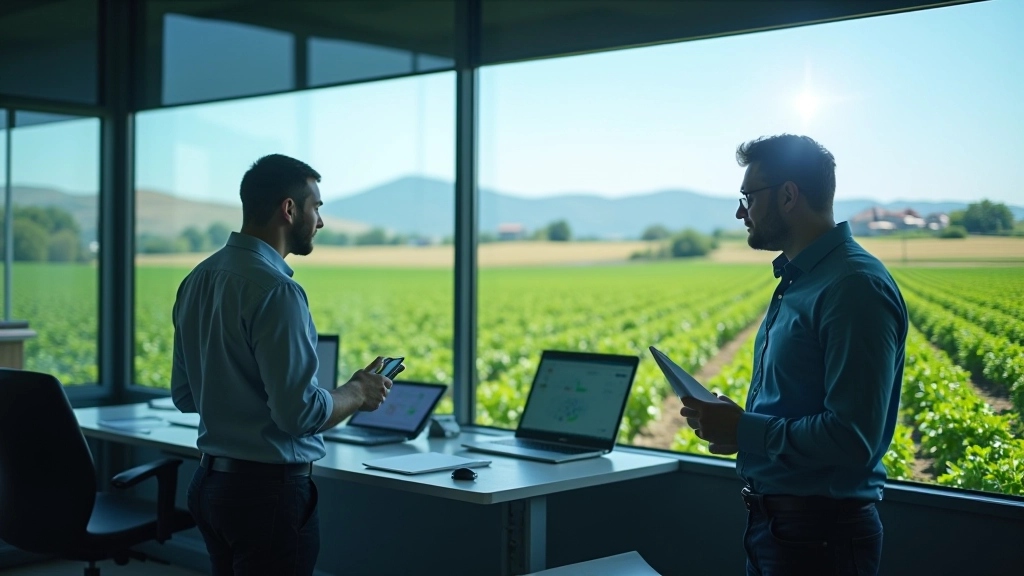 Uydu ve veri analiz teknolojisinin bulunduğu modern tarım merkezi